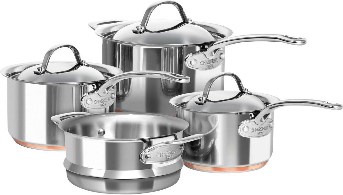 Chasseur Le Cuivre 4pc Saucepan Set with Steamer Copper/Stainless Steel
