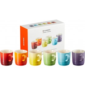 Le Creuset Stoneware Cappuccino Mugs 200mL Gift Set of 6 Rainbow