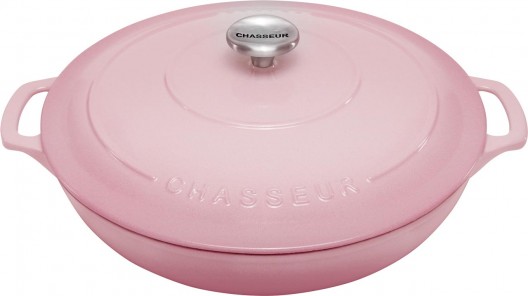 Chasseur 30cm Low Round Casserole Cherry Blossom Pink 2.5L Shallow Cast Iron