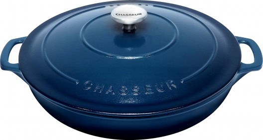 Chasseur 30cm Low Round Casserole Liquorice Blue 2.5L Shallow Cast Iron