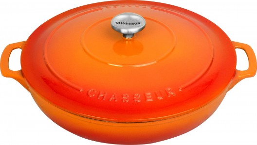 Chasseur 30cm Low Round Casserole Sunset Orange 2.5L Shallow Cast Iron