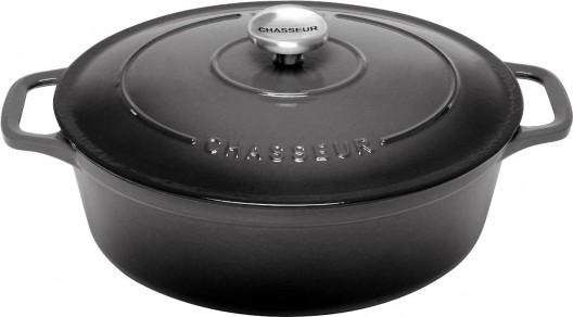 Chasseur 27cm Oval French Oven Caviar Grey 3.6L Casserole Cast Iron