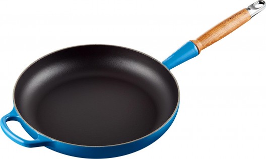 Le Creuset Signature Cast Iron Frying Pan 28cm Azure Blue with Wooden Handle