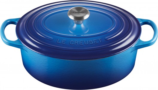 Le Creuset 25cm Signature Oval Casserole Azure Blue French Oven 3.2L Cast Iron