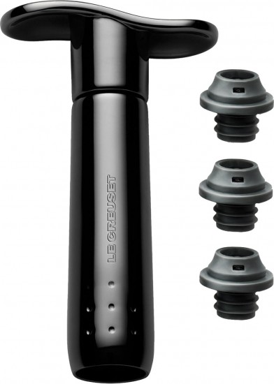 Le Creuset WA-137 Wine Pump with 3 Stoppers Black