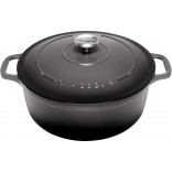 Chasseur 28cm Round French Oven Caviar Grey 6.3L Casserole Cast Iron
