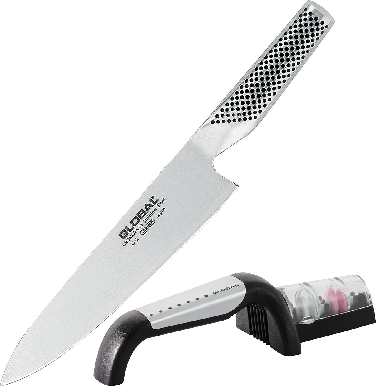 Global Cook's Knife 20cm & 2-stage Sharpener 2pc Set G-291/SB