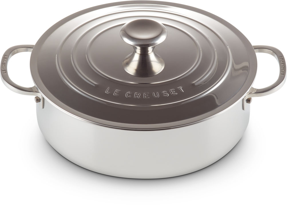 Le Creuset Signature Stainless Steel Low Round Casserole Rondeau 26cm/4.3L with Lid